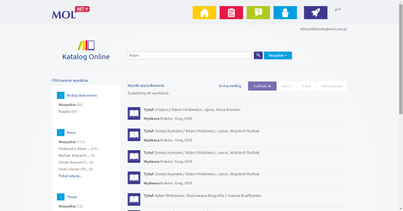 molnet opac filtrowanie zrzut